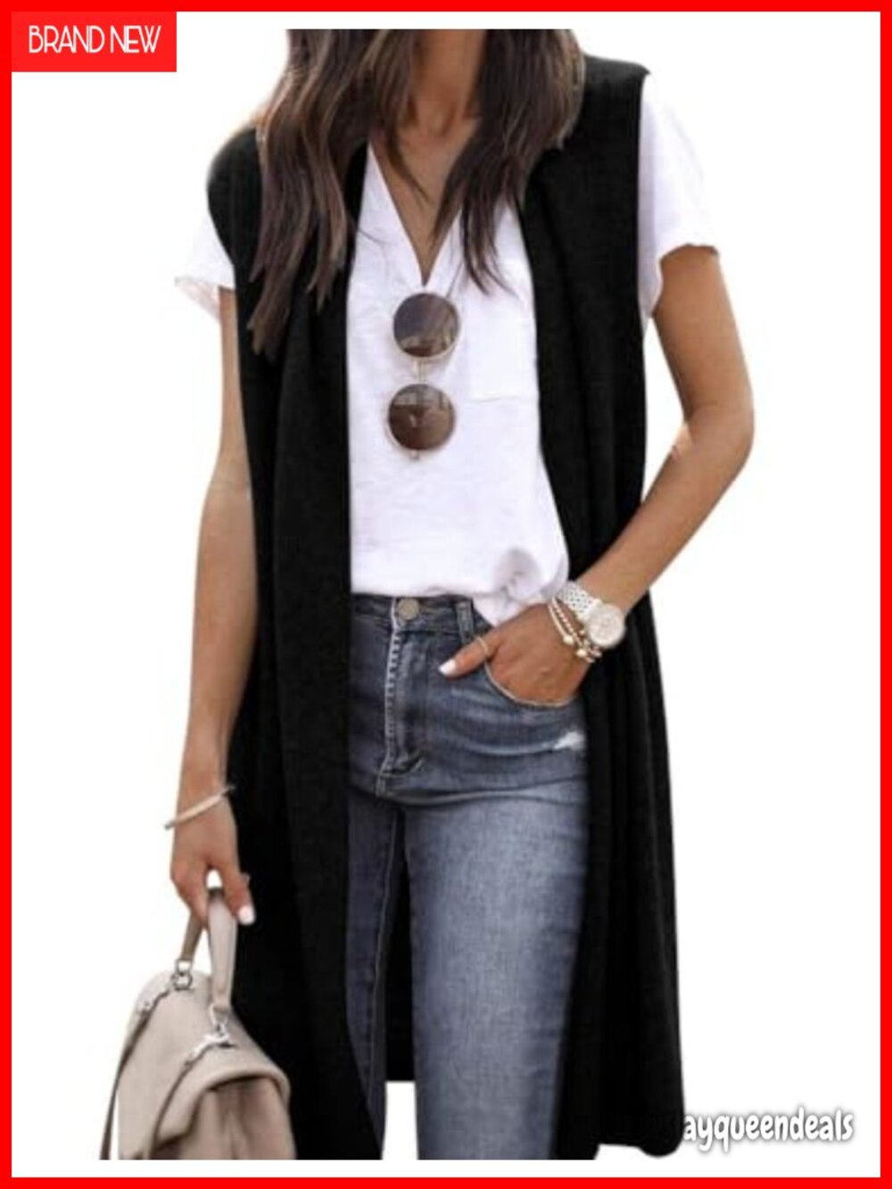 Womens Sleeveless Knit Duster Cardigan Vest Lightweight Open Front